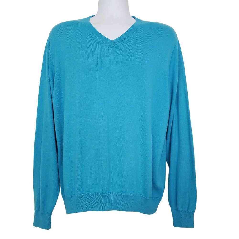 Alashan Cotton Cashmere Sweater Blue V Neck Pullover Mens Sz Large